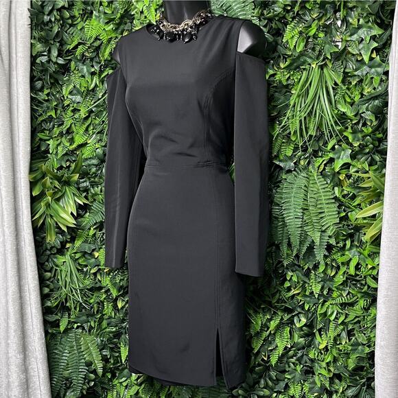 AIDAN MATTOX Dress Women 10 Black Cold Shoulder Sheath Front Split 1966 - Picture 3 of 10
